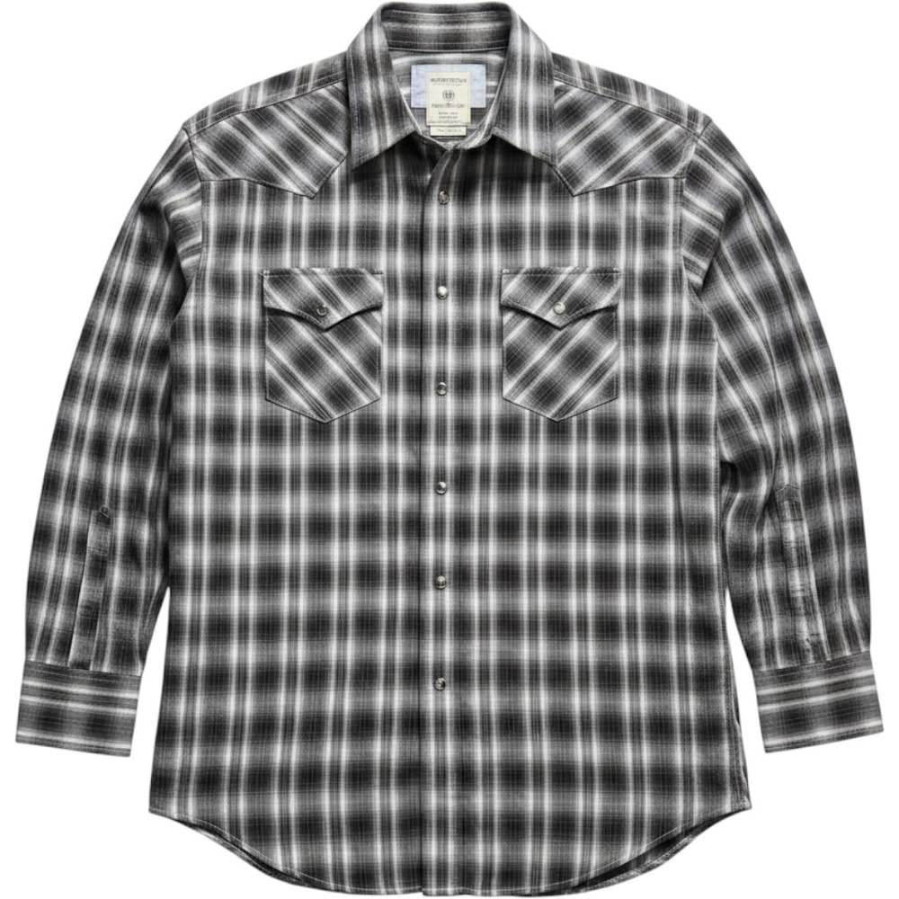 Rough‎ Stock Western Shirt M Black Grey Plaid Pearl Snap Lurex Cowboy Aesthetic